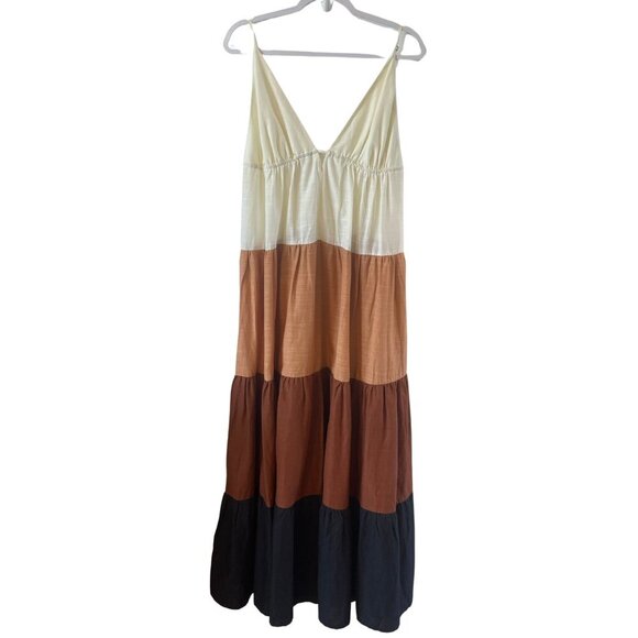 NWOT Anthropologie Colorblock Maxi Dress L Sleeveless Cutout V Neck Printed NWOT - Picture 3 of 8
